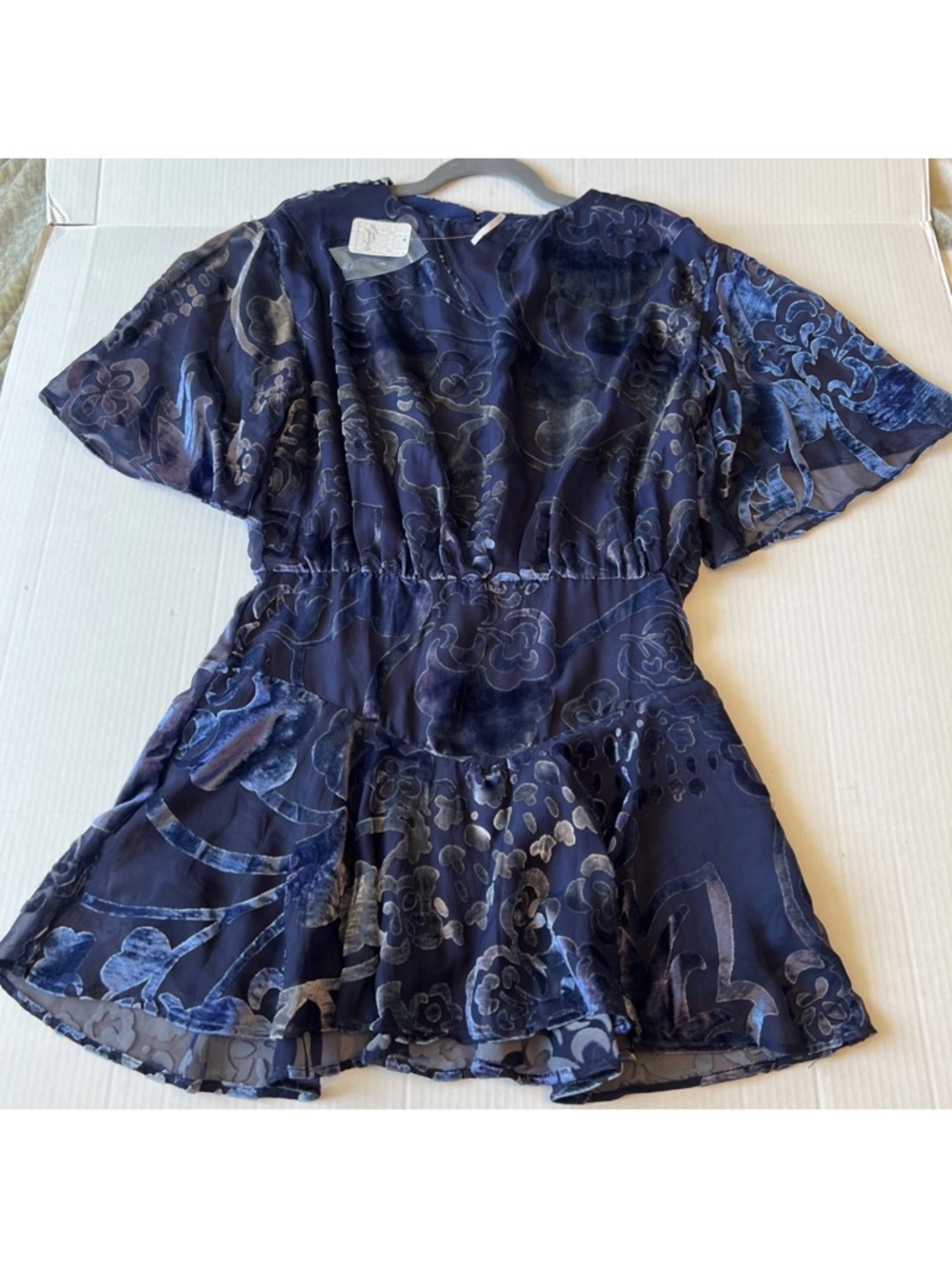 Free People Manuka Burnout Mini Navy Velvet Texture Dress - Picture 9 of 14
